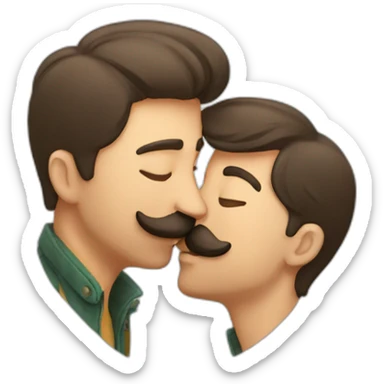 man kissing a guy with moustache sticker