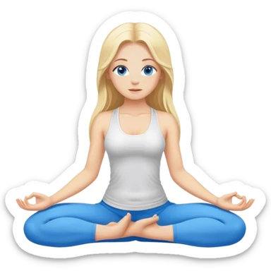 Cinematic realistic blonde with long hair and blue eyes does yoga sticker