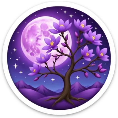 purple blossom with a purple Moon sticker