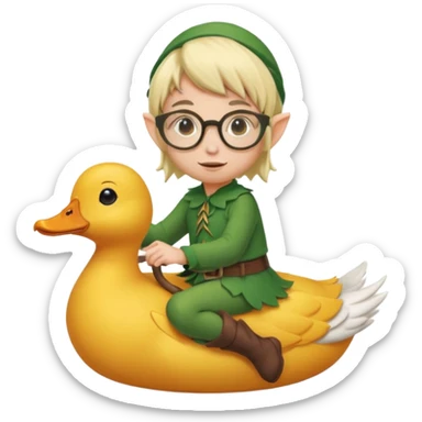 tiny forest elf blode hair with round glasses riding a duck sticker
