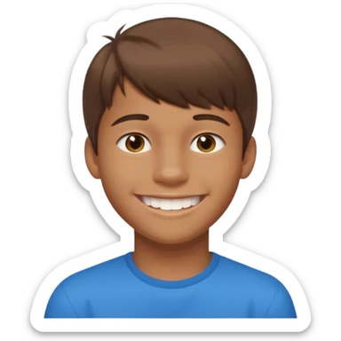 16 yr old boy, brown hair, straight, big smile, white teeth, tanned skin, bangs sticker