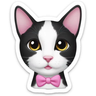 young black and white tuxedo cat with round eyes, a pink nose,  sticker