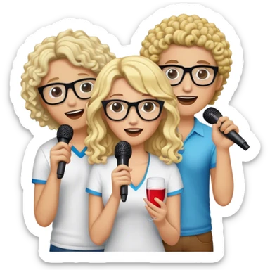 friends at karaoke two are white and blonde one has curly brown hair one has glasses and is latino sticker