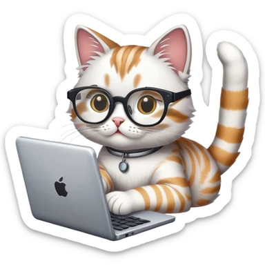 cat with glasses and a computer in its paws sticker
