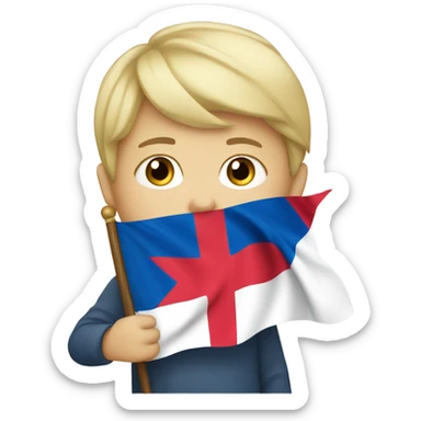 blond boy with blue eyes with serbian flag sticker