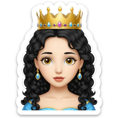 Princess with long curly black hair, small crown sticker