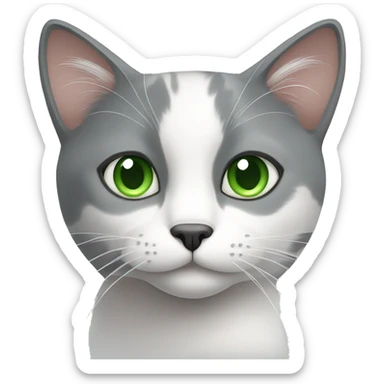 gray and white cat with green eyes  sticker