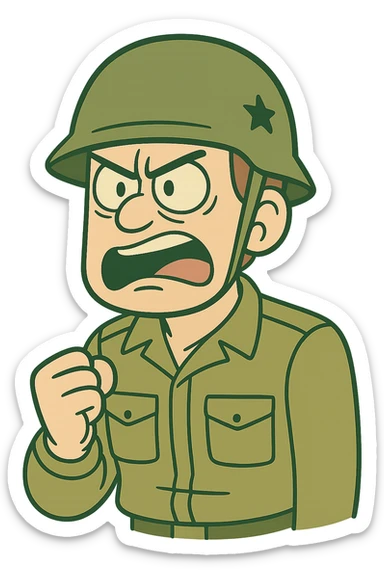 WW2 commander helmet, stylized cartoon, bold lines, green color sticker