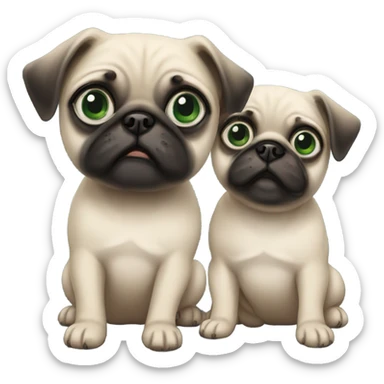 2 Baby pugs 1 with green eyes and 1 with blue  sticker