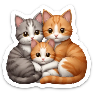 3 tiny kittens cuddling together all different colours, the first one is grey and white, the second is ginger and white and the third is brown tabby and white sticker
