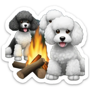 Two Black and one white poodle gathered around campfires sticker