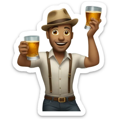 a man dancing with a whiskey glass kept on his head and perfectly balanced sticker