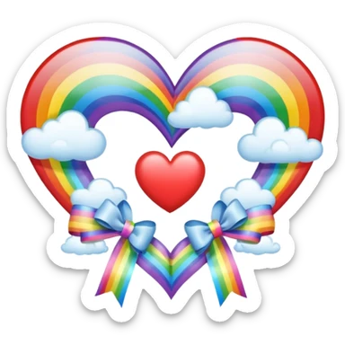 heart with a rainbow and clouds, silver bow with heart pattern on the bow sticker