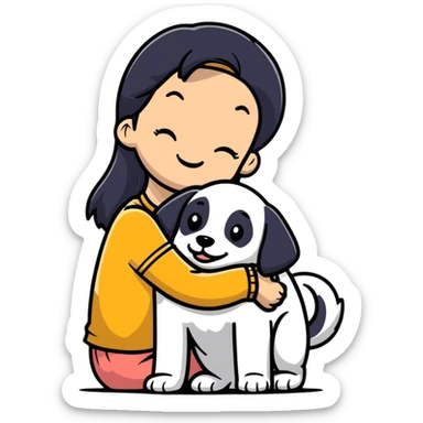 girl hugging a happy dog sticker