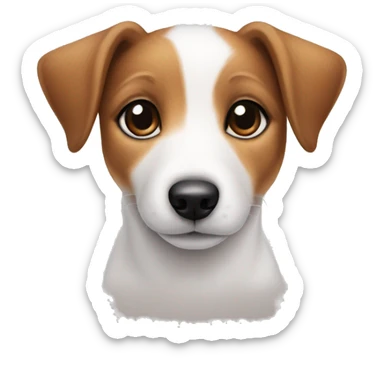 Jack Russell Puppy that’s an angel with brown over its eyes and white down the center of its head sticker