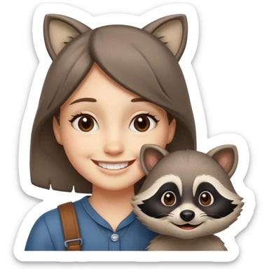 Racoon speaking with a person in cartoon emoji style friendly and calm sticker