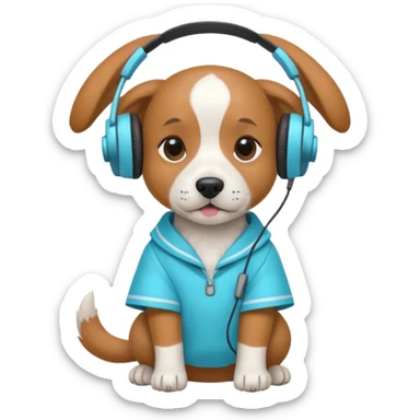 dog, korean handbook dress with headphone, cyan sticker