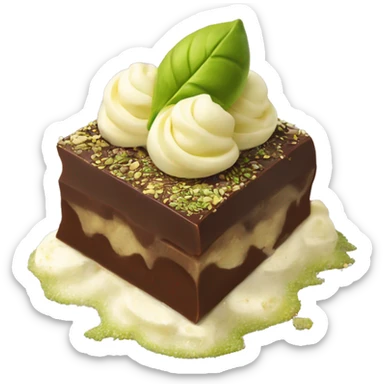 Chocolate with white chocolate swirl with with pistachio and knafeh, with pistachio nuts on top.  sticker