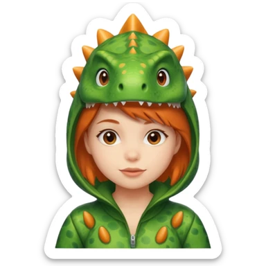 A girl wearing a Dino suit sticker