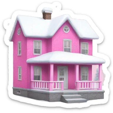 Pink house with snow sticker