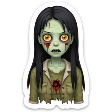 mulher zumbi cabelo liso tamanho grande preto sticker