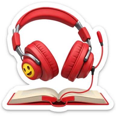 Red headphones laying on a closed red book emoji sticker