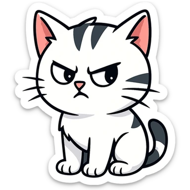 Create a cute mad cat giving a side glare in the same style as the reference image, with no background. sticker