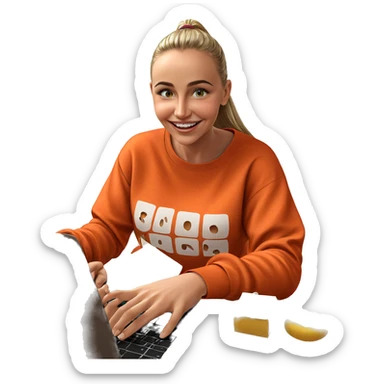 smiling girl with laptop sticker