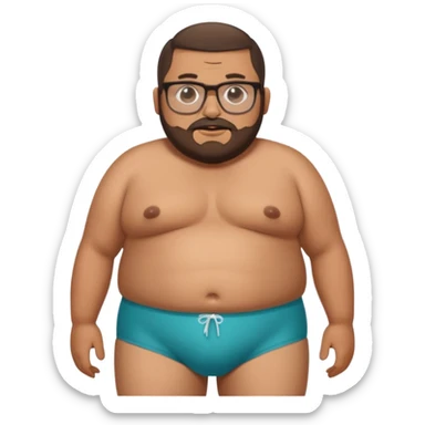 A morbidly obese, fat standing shirtless mexican guy in his boxers with a buzzcut, a beard, and glasses sticker