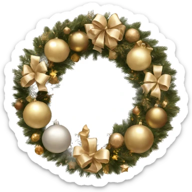 Realistic beige and gold christmasy wreath sticker