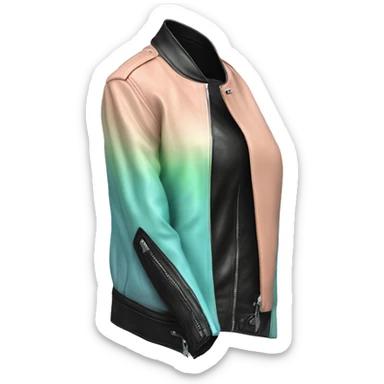 Hyper Realistic isolated side view of an open black,peach,pastel green,pastel blue ombre feminine fashion leather jacket.  sticker