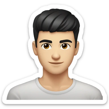 thick eyebrows, an average nose, and black eyes, My hair is styled forward, with shaved sides and bangs that cover my forehead. teenager average guy male 15 years old black hair black eyebrow sticker