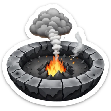 A smoking crater releasing dark ash clouds. sticker