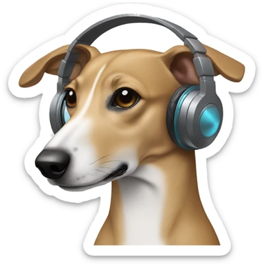 light brown whippet with headphones on both ears sticker