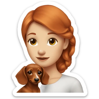 Redhead 👩🏼‍🦰 women with puppy longhair dachshund fair colours in front of her sticker