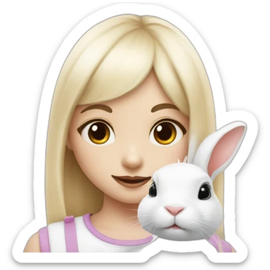 white rabbit with a little girl with black bangs sticker