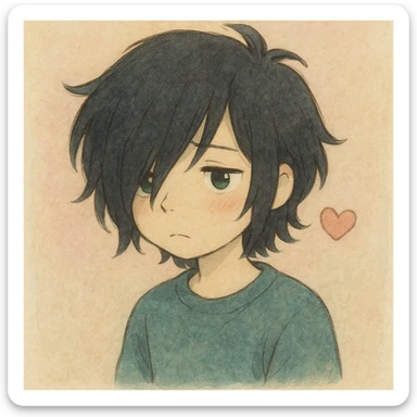 pastel emo profile picture with a heart accent, cute, expressive, minimal sticker