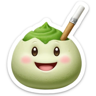 Matcha mochi cute face smoking joint sticker