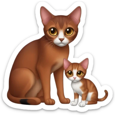 Dark red Abyssinian cat and black kitten with small white speck sticker