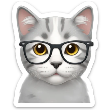 Grey and white Scottish cat wearing glasses sticker
