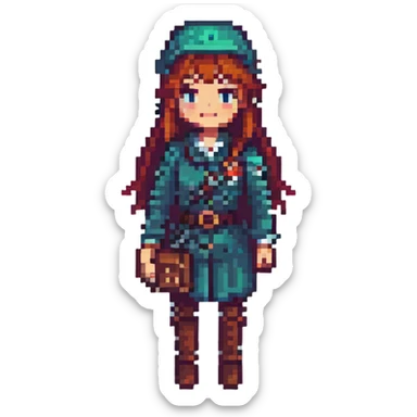 female recruiter, cute, retro 8-bit game style sticker