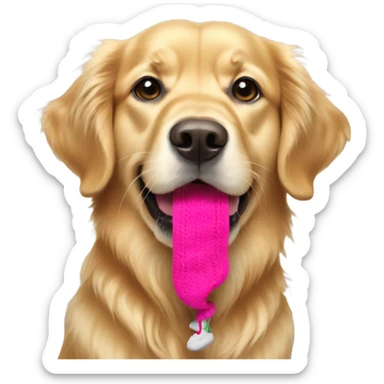 Golden retriever with sock dangling from mouth sticker