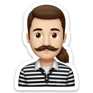 striped shirt with long hair and moustache sticker