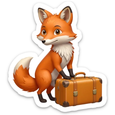 A clever fox gripping a tiny suitcase with its agile tail. sticker
