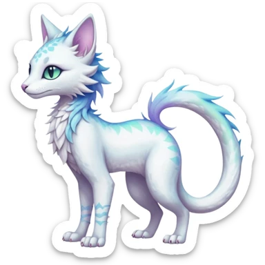 Kawaii white pastel iridescent beautiful pretty elegant divine edgy fantasy feline-vernid-sergal-fursona animal creature with a tufted tail full body with intricate markings  sticker