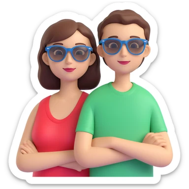 A happy woman with brown hair and a child boy, both wearing Ray-Ban glasses sticker
