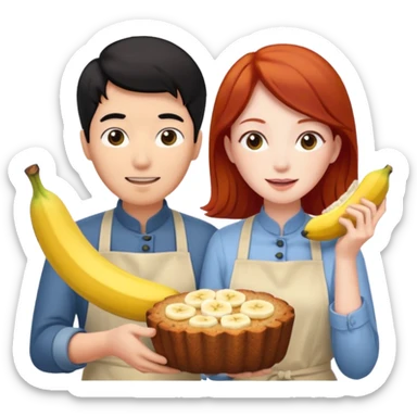 black haired asian guy bakes banana bread with redhead girlfriend sticker