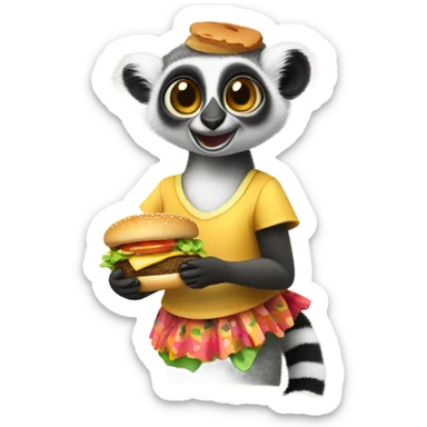 lemur wearing a skirt and eating a burger sticker