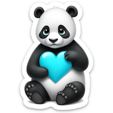 panda holding a cyan colored heart sticker