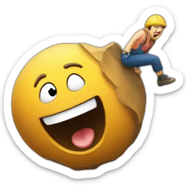 sisyphus rolling up a big laughing emoji uphill sticker